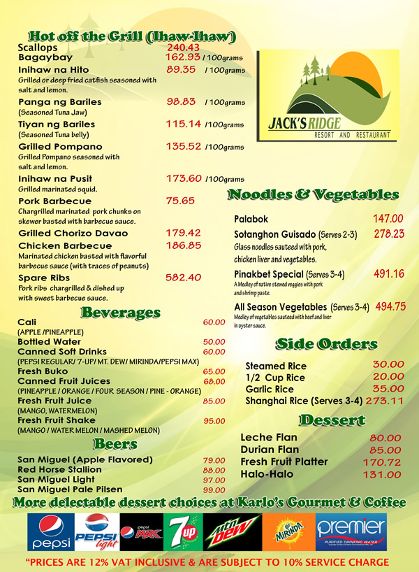 Taklobo Menu